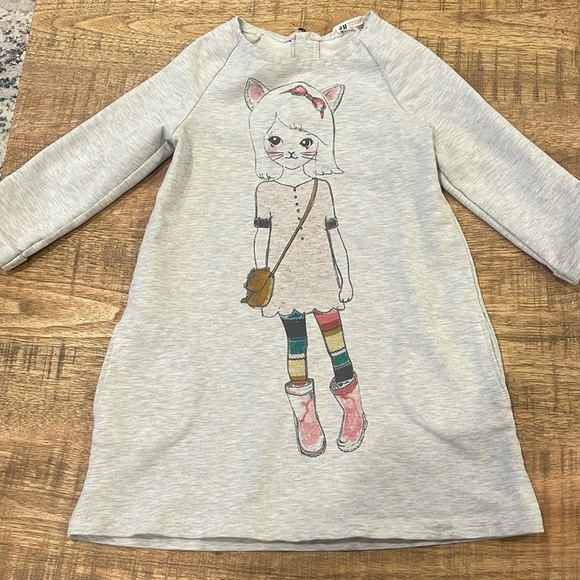 H&M Other - H&M Girls US 6-8years Light Gray Sweatshirt Dress Rabbit Bunny rain boots Pocket